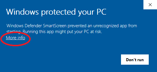Windows Smart Screen Message